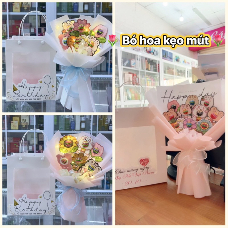 [Bó hoa kẹo mút] Bó Hoa Kẹo Mút Siêu Xinh Quà Tặng Thiết Thực Cho Người Thân Yêu dịp Lễ , sinh nhật,