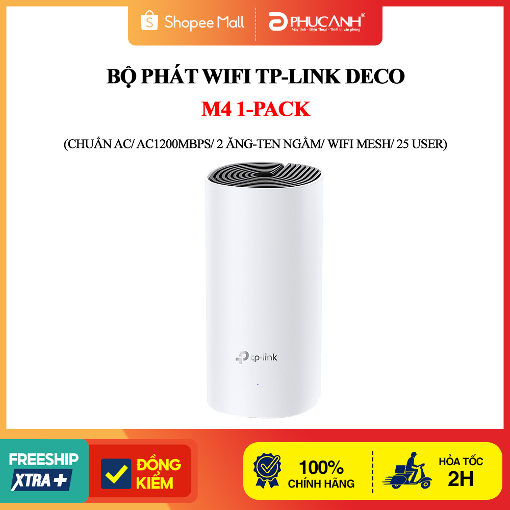 Bộ phát wifi TP-Link Deco M4 1-Pack (Chuẩn AC/ AC1200Mbps/ 2 Ăng-ten ngầm/ Wifi Mesh/ 25 User)