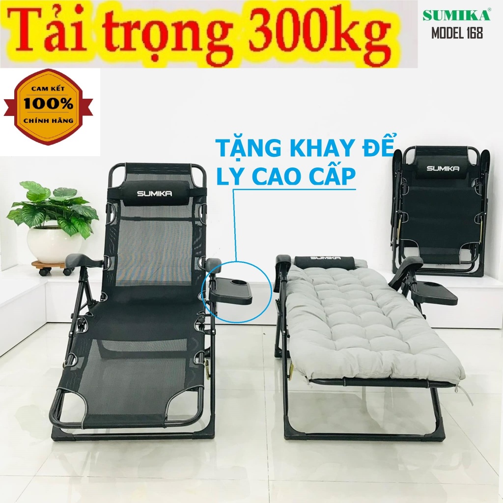 Ghế Xếp Thư Giãn Sumika sk168 Tải 300kg,Ghế xếp Ngã Giường, chắc chắn tiện lợi tặng kèm khay gối ga