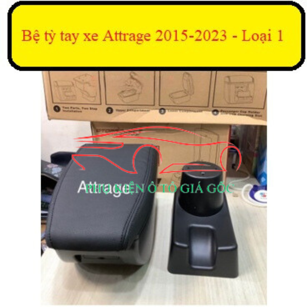 Bệ tỳ tay, hộp tỳ tay xe Mitsubishi Attrage 2015-2023 Cao cấp có cổng sạc USB - Loại 1