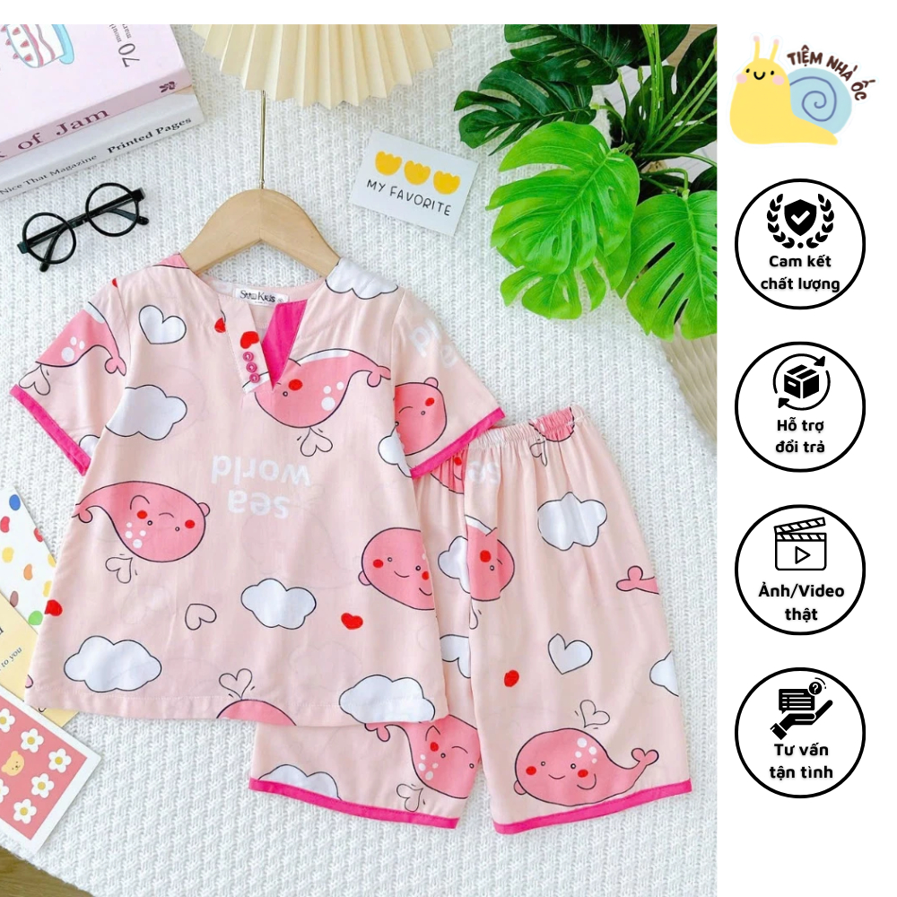 Set bộ lanh tay ngắn quần lửng cổ V cho bé, bộ tole chất 2 da bé gái mềm mịn thoáng mát