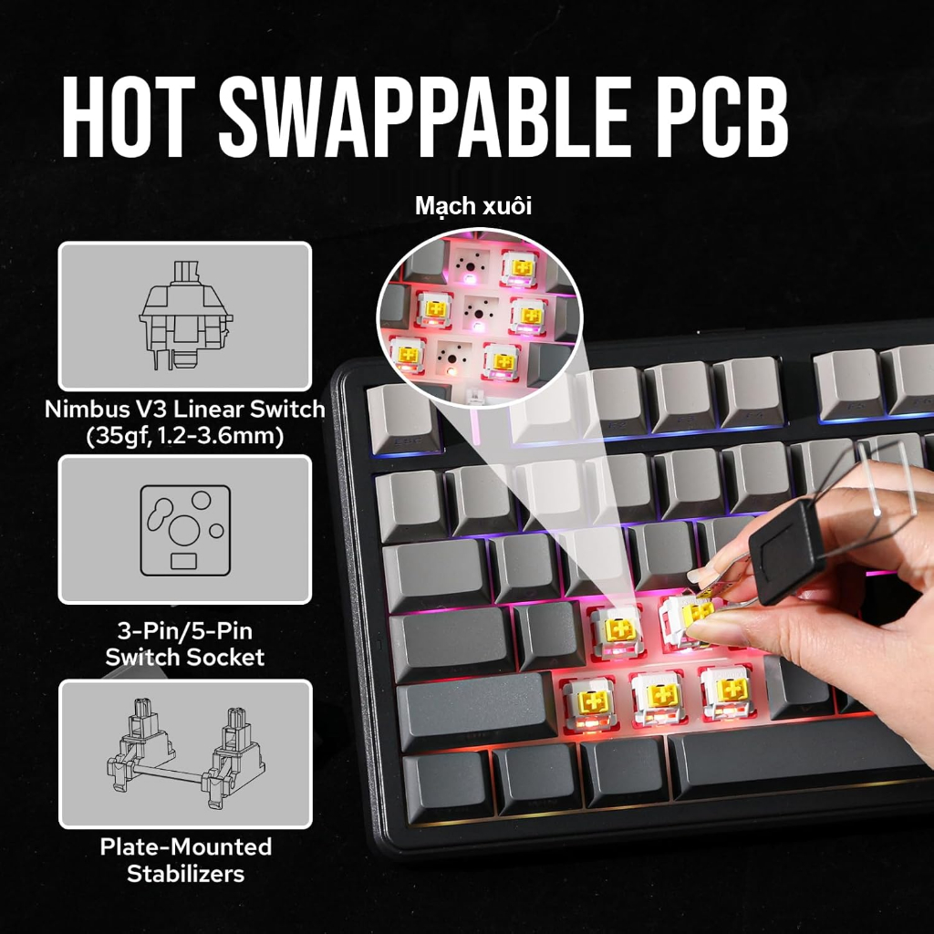 Bàn Phím Cơ Không Dây 3 Mode AULA F99 PRO Núm Xoay Đa Năng có Hotswap Gasket Mount Pin 8000mAh | BigBuy360 - bigbuy360.vn