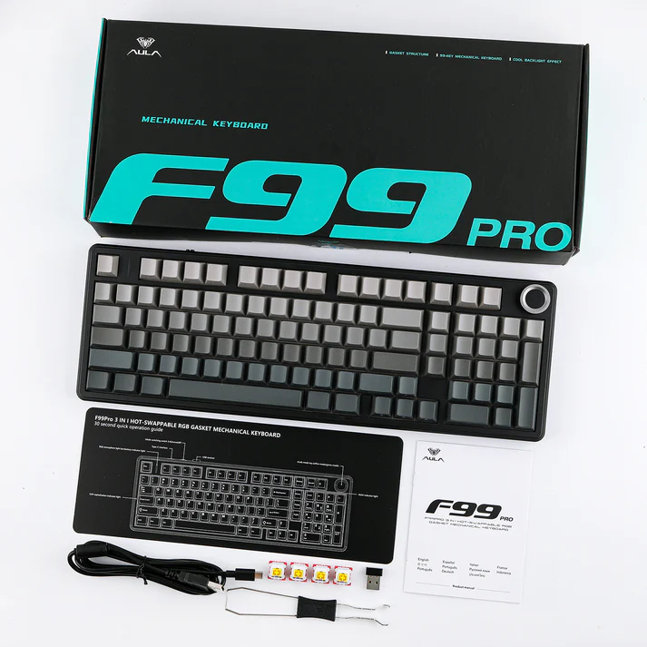 Bàn Phím Cơ Không Dây 3 Mode AULA F99 PRO Núm Xoay Đa Năng có Hotswap Gasket Mount Pin 8000mAh | BigBuy360 - bigbuy360.vn