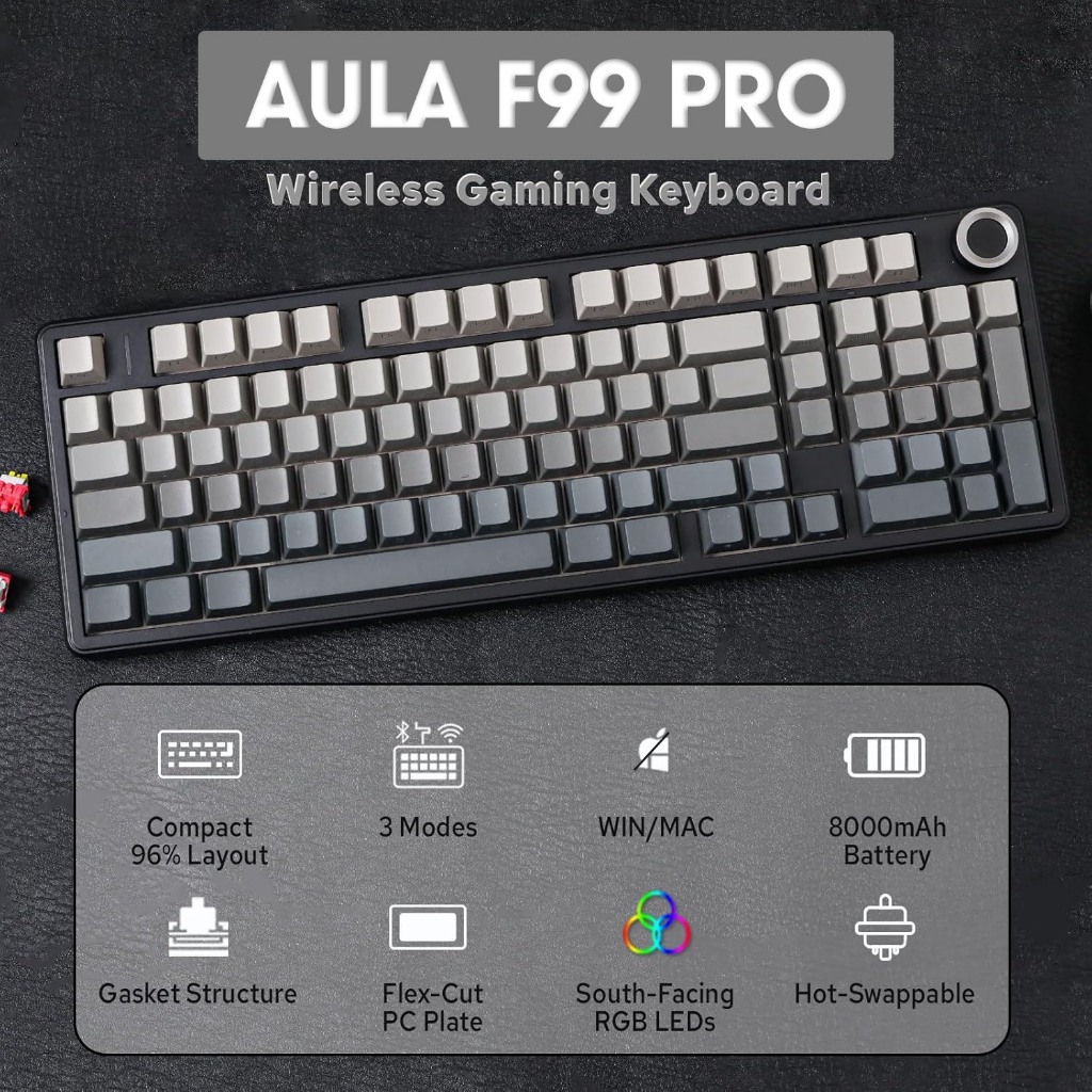 Bàn Phím Cơ Không Dây 3 Mode AULA F99 PRO Núm Xoay Đa Năng có Hotswap Gasket Mount Pin 8000mAh | BigBuy360 - bigbuy360.vn