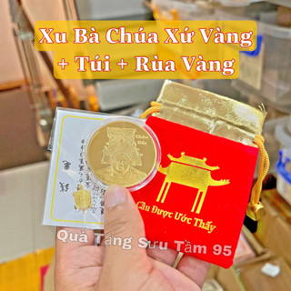  Đồng Xu Bà Chúa Xứ Châu Đốc Mạ Vàng - Bà Chúa Thánh Mẫu - Tặng Túi Đỏ Rùa Vàng May Mắn 