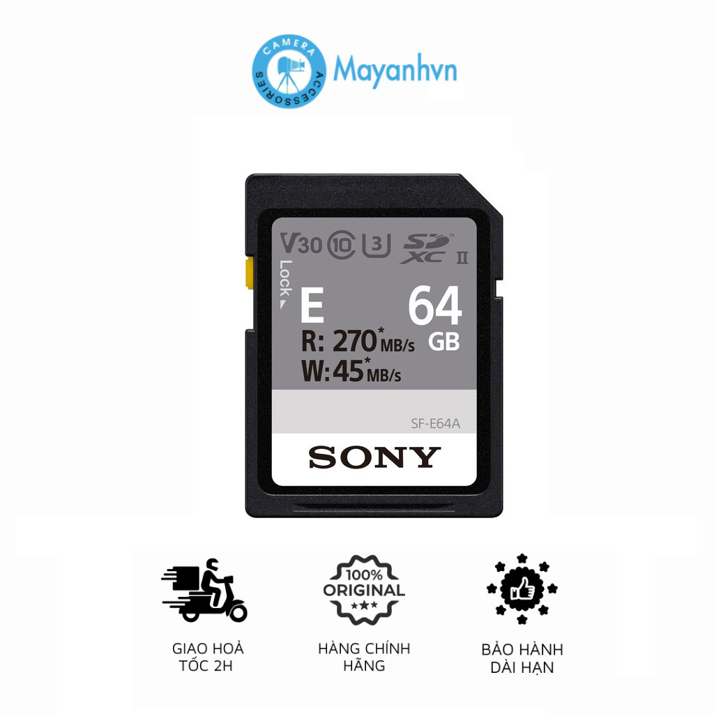 Thẻ nhớ Sony 64GB SF-E64 270-45 MB/s U3 4K (SF-E64T1) - Hàng Chính hãng