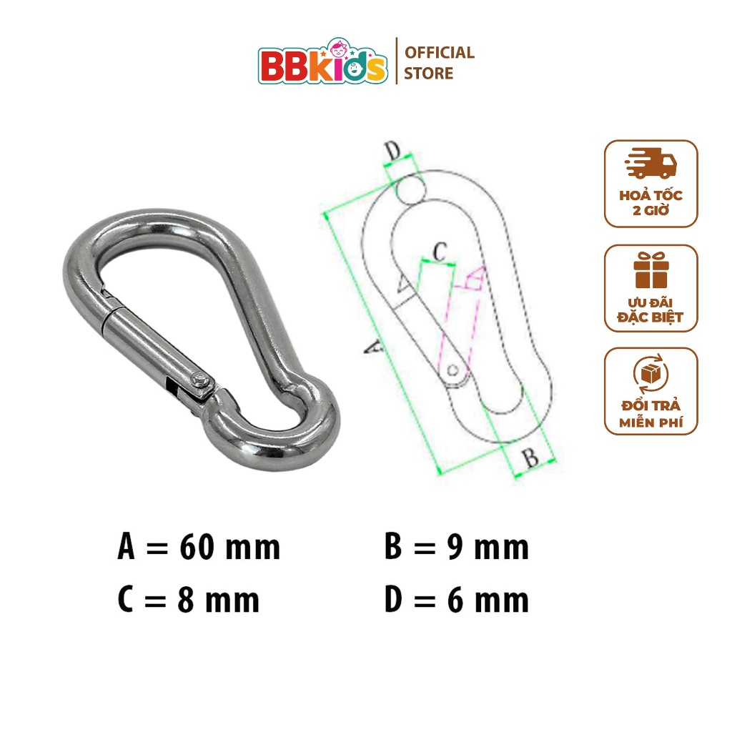 Móc Inox304 Carabiner BBkids, Móc Khóa Gài, An Toàn, Móc Khóa Đa Năng, - Chất Liệu Chống Gỉ - BB008