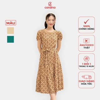 Đầm nữ CARDINA chất liệu lụa Hàn Châu cổ phối thắt eo kiểu dáng nhẹ nhàng thướt tha thanh lịch 4VXL06