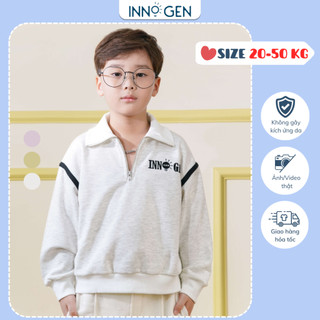 Áo nỉ dài tay trẻ em cổ kéo khóa phối đáp tay có hình thêu trước ngực trái cho trẻ từ 6 - 12 INNOGEN