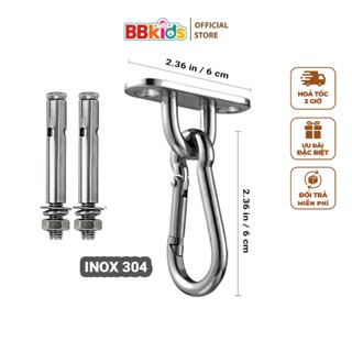 Móc Treo Xích Đu Inox304, Treo Võng, Nội Thất Trên Trần Nhà - Kèm 2 Nở Và 1 Móc Treo An Toàn - BB006