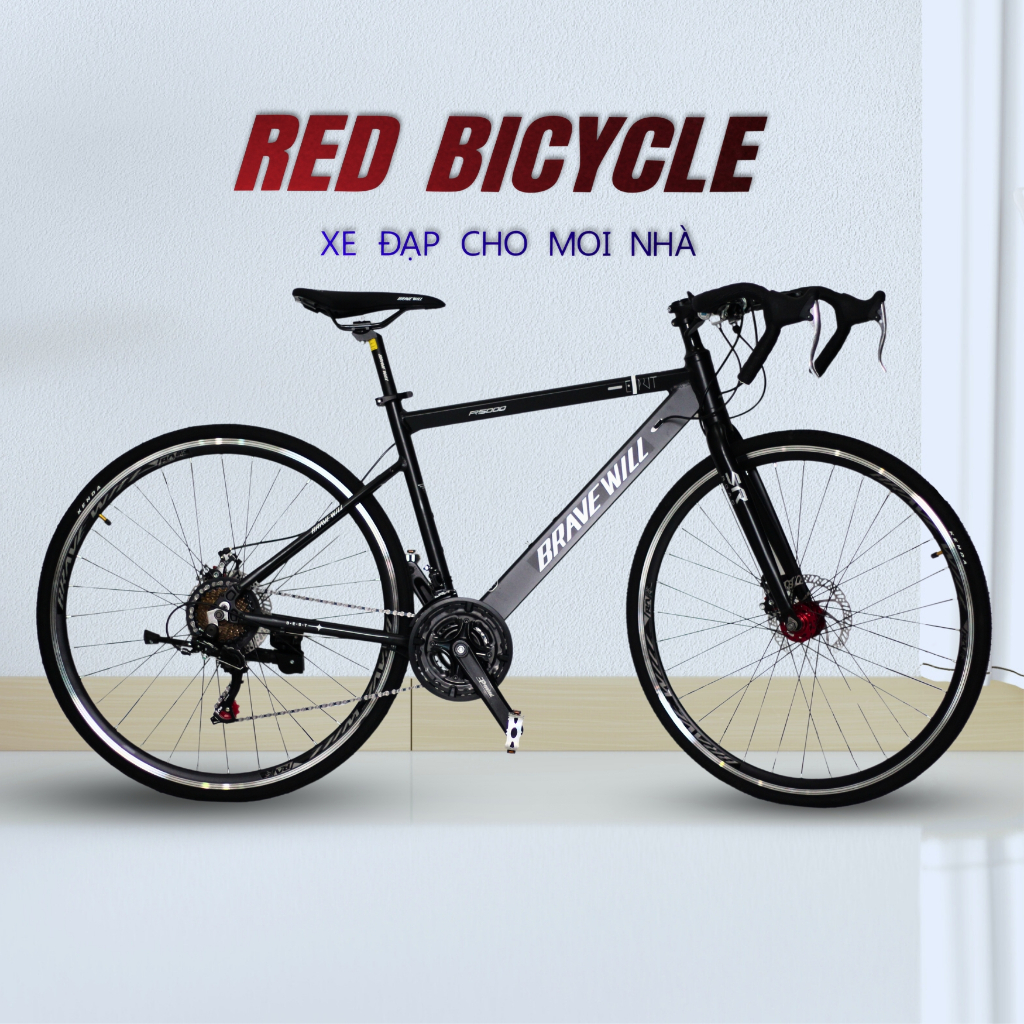 Xe Đạp Đua Tay Cong Brave Will R5000 -  Xe Road Bike Khung Nhôm Phanh Đĩa Đề Shimano 21 Cấp có Phanh