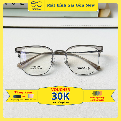 Gọng kính Titanium Clubmaster Nam Nữ Unisex SGNew 9008 Hàn Quốc