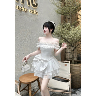 PK57 Váy Trễ Vai Bèo Eo Nơ Công Chúa