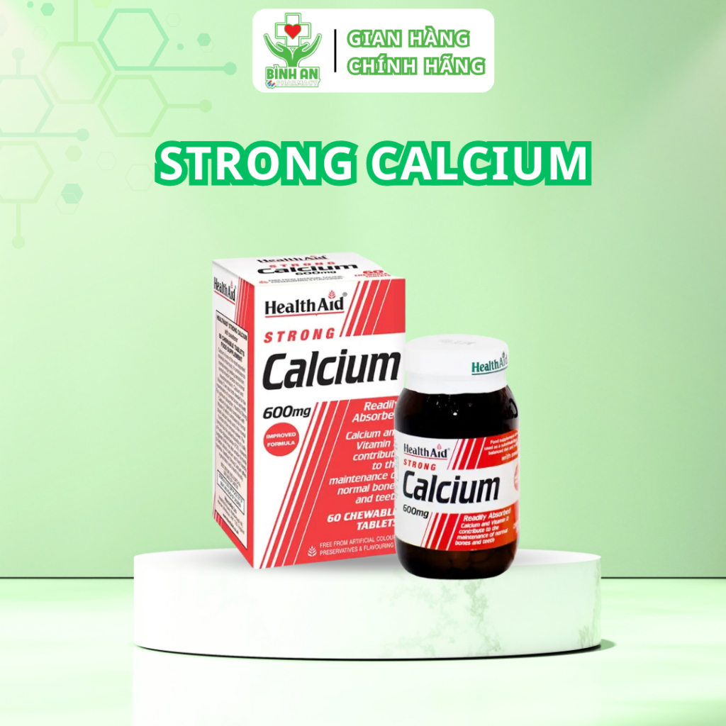 Strong Calcium Healthaid - Canxi hàm lượng cao, tăng hấp thu, giảm táo bón - 60v - NT Bình An