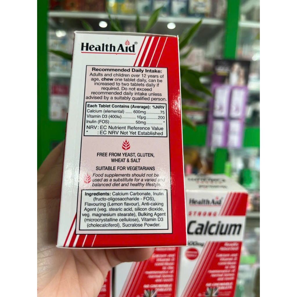 Strong Calcium Healthaid - Canxi hàm lượng cao, tăng hấp thu, giảm táo bón - 60v - NT Bình An