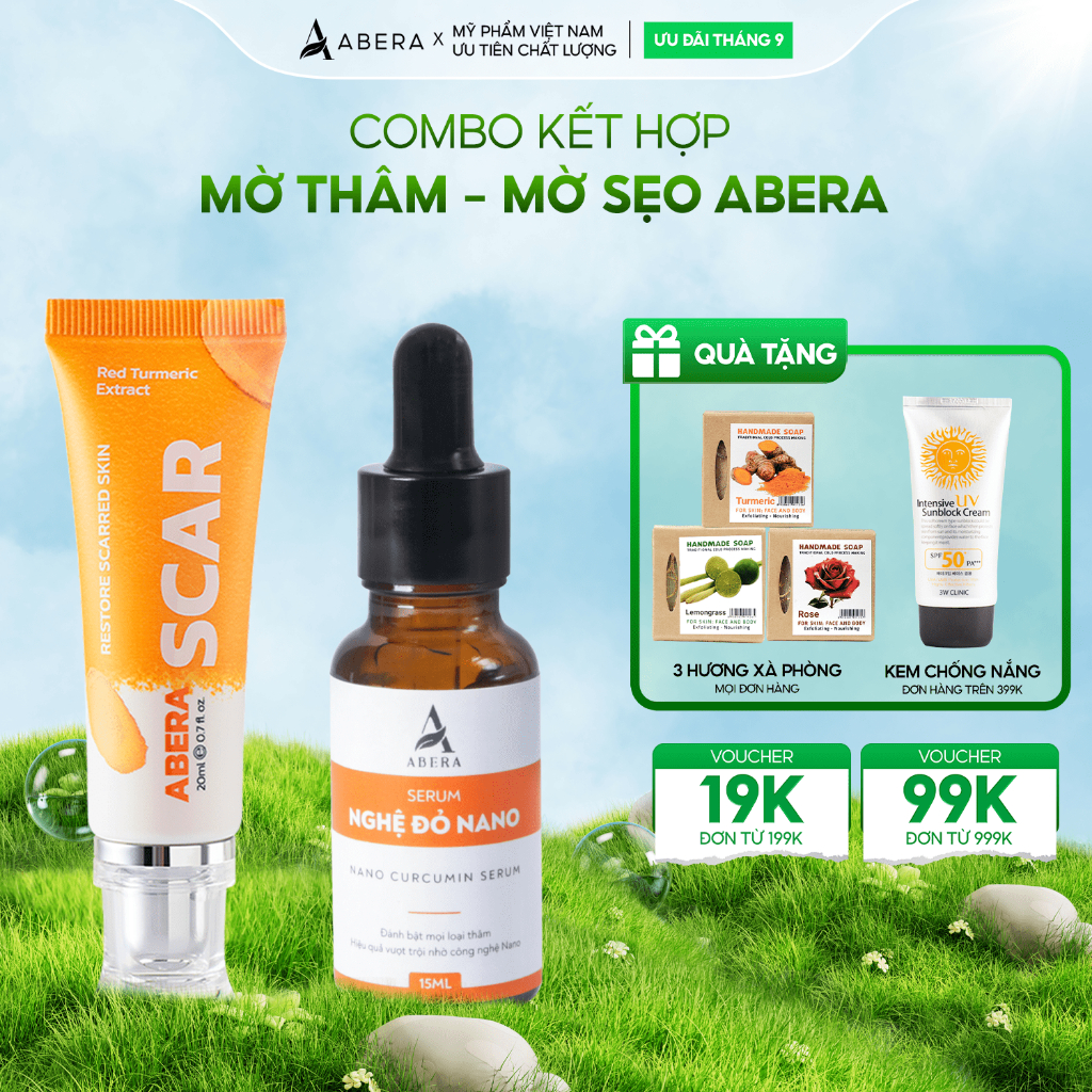 [COMBO] Kem Mờ Sẹo & Serum Mờ Thâm Nghệ Đỏ Abera - Mờ Sẹo Giảm Thâm Nhanh Chóng, Cải Thiện Tình Trạng Sẹo Thâm Mụn