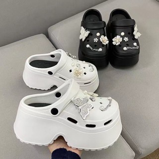 Dép sục nữ đế cao 8cm đính charm đá sang chảnh xinh lung linh, giày dép sục nữ đế độn tăng chiều cao đi êm chống trơn