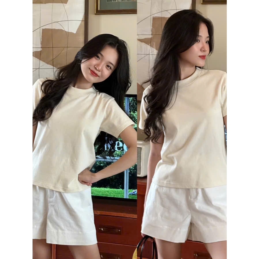 Áo thun baby tee nữ trơn basic ngắn tay cổ bo chun chất cotton mềm thoáng mát thấm hút mồ hôi - BBT | BigBuy360 - bigbuy360.vn