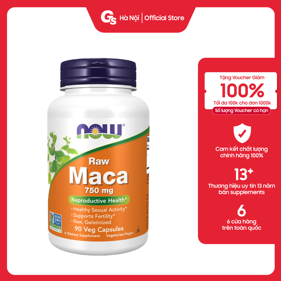 Viên uống Now Organic Raw MACA Root 750MG - Hỗ trợ sức khỏe sinh sản nhập khẩu Mỹ - Gymstore
