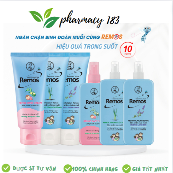 REMOS Chai Xịt Chống Muỗi Cho Người Lớn Và Trẻ Em Hương Lavender, Chanh Sả 60ml, 150ml