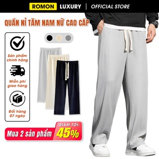 Quẩn dài nam ống rộng cạp chun form suông chất nỉ tăm mềm mại nam nữ - Quần nam nỉ tăm ống rộng Romon Luxury qst2