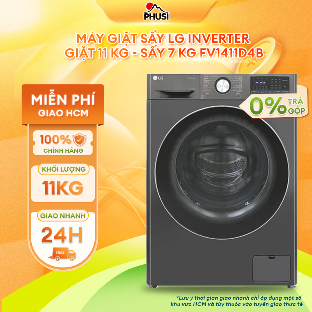 FV1411D4B Máy giặt sấy LG Inverter giặt 11 kg - sấy 7 kg FV1411D4B [GIAO LẮP MIỄN PHÍ HCM]