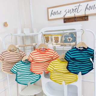 Bộ Cộc Thun Lạnh Sọc Dệt Minkey Baby Phối Viền Xinh Xắn, Thoáng Mát Cho Bé Trai, Bé Gái Size 8-25kg