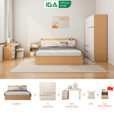 Combo giường ngủ + tủ quần áo + bàn trang điểm IGA tặng tab đầu giường miễn phí vận chuyển