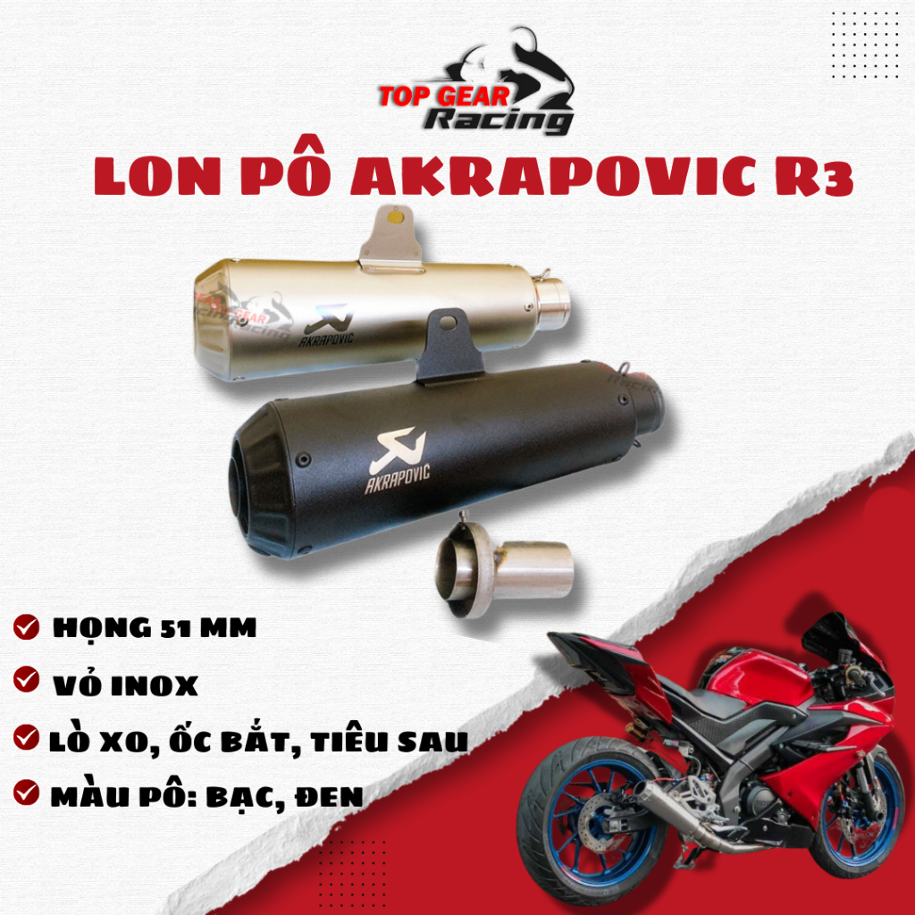 Pô Akrapovic R3 - Pô GP Họng 51mm <TOPGEAR>
