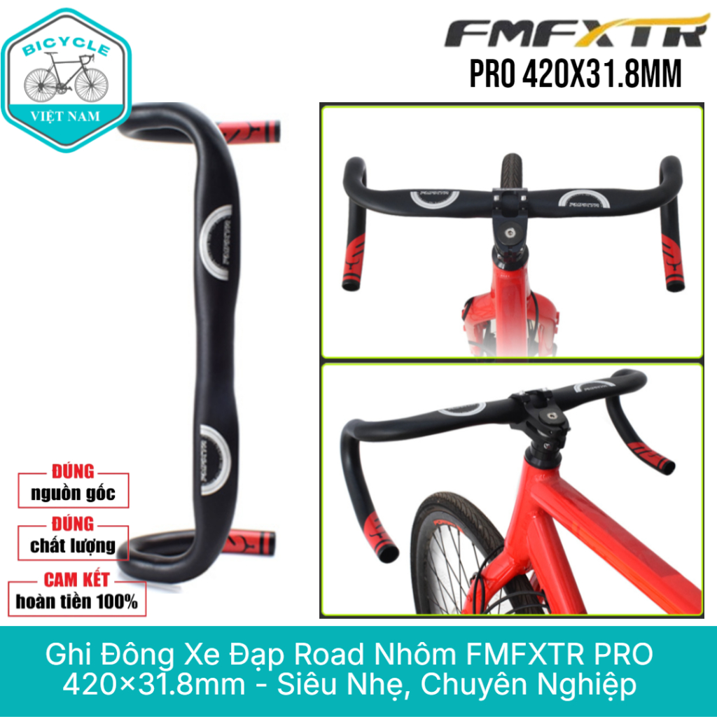 Ghi Đông Cong Dẹp Xe Đạp Road Nhôm FMFXTR 420 x 31.8mm – Nhẹ, Bền, Phù Hợp Xe Đua / Road Bike