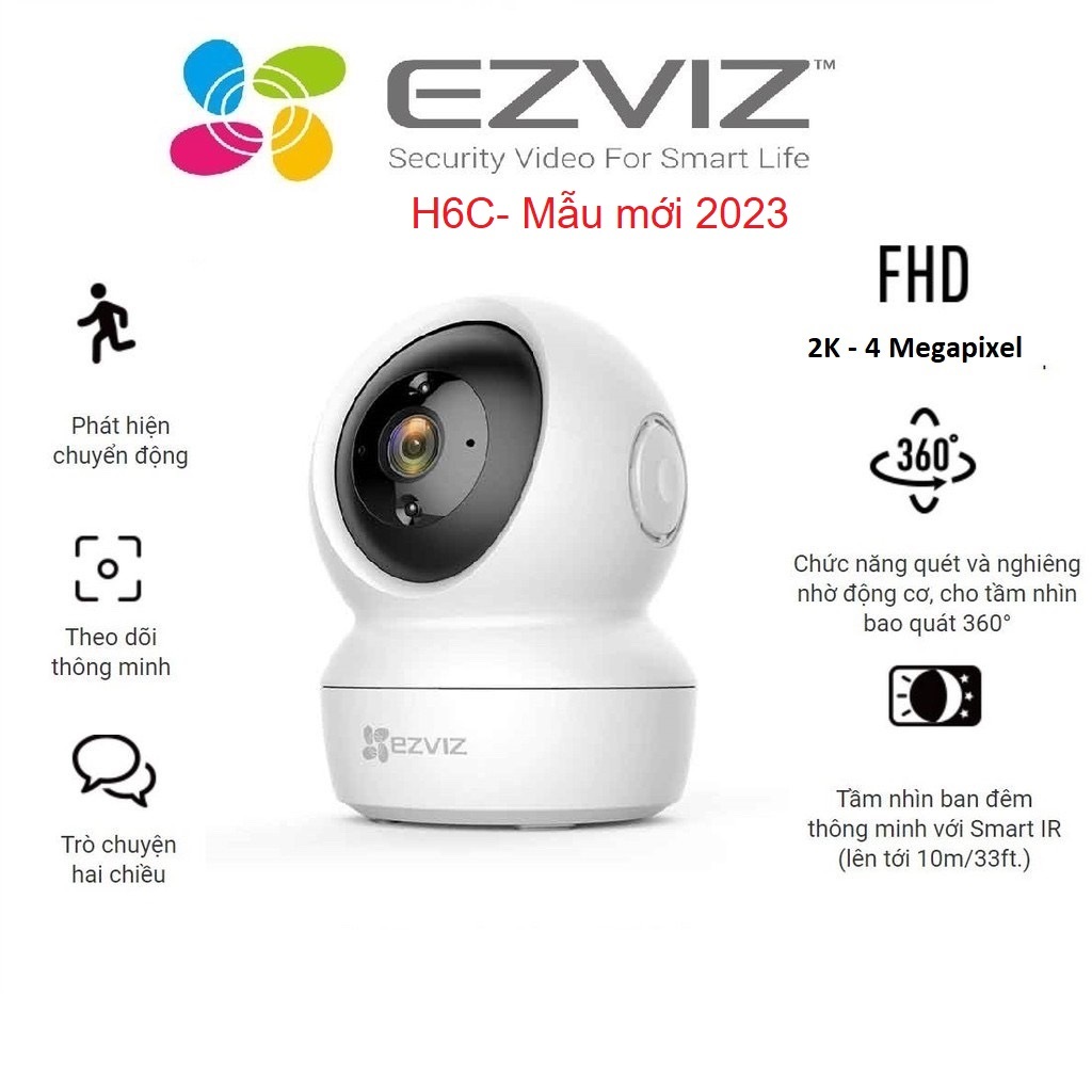 Camera Wifi quay 360 Ezviz H6C 1080p- 2K, Đàm thoại 2 chiều, Báo động, BH chính hãng 2 năm
