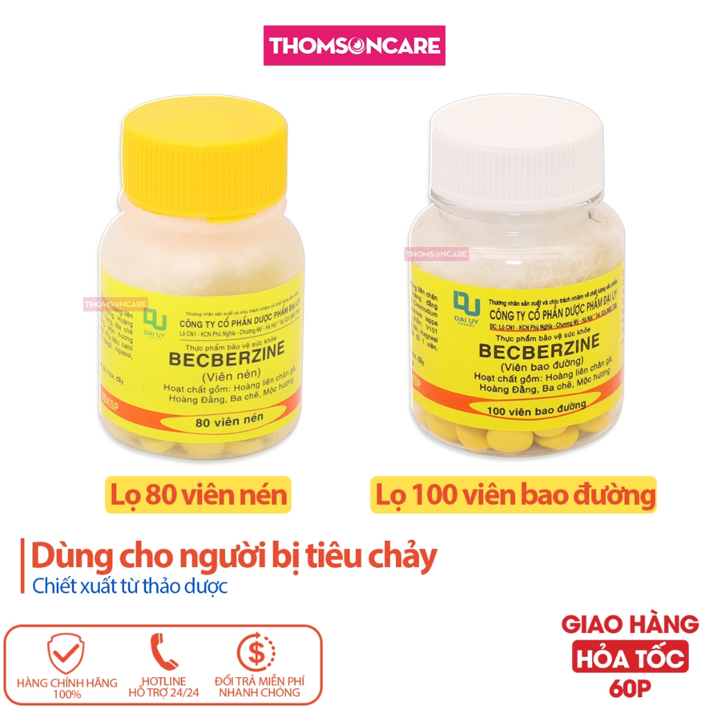 [COMBO] Berberin viên uống giảm tiêu chảy - Becberzine phòng ngừa đi ngoài, đầy bụng, rối loạn tiêu 