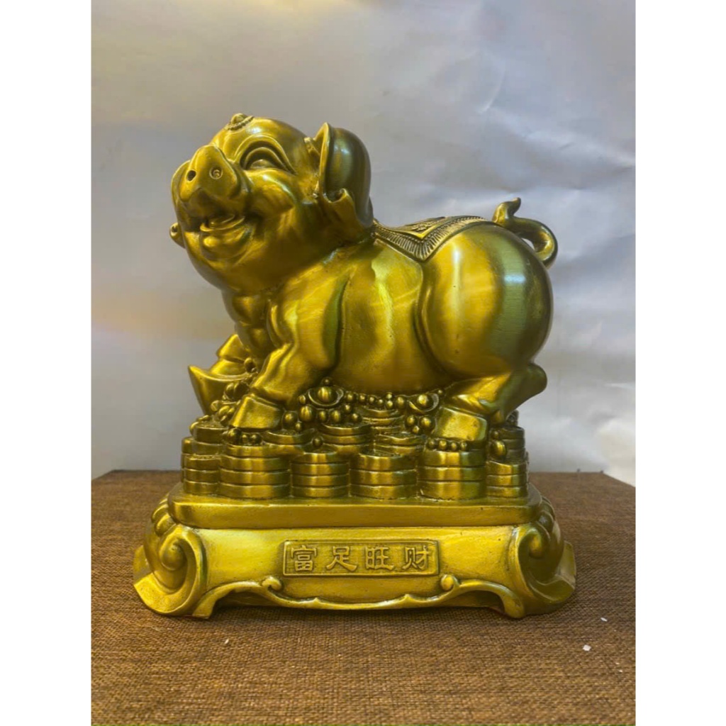 Tượng Lợn ( Heo) đứng đế vàng bằng đồng vàng cao 22cm - Tượng Lợn Tài Lộc