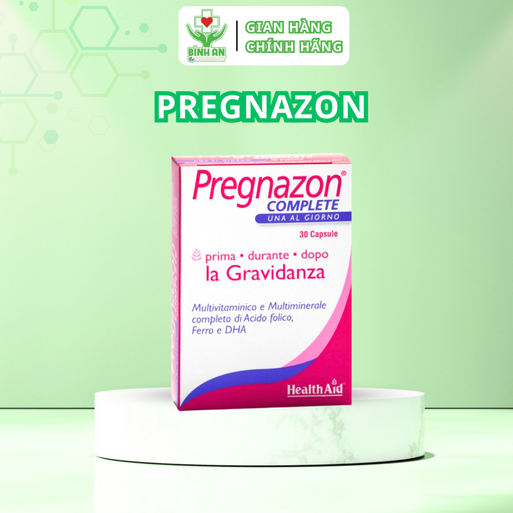 Pregnazon HealthAid - Bổ sung vitamin, khoáng, omega, sắt...cho phụ nữ mang thai - 30v - NT Bình An
