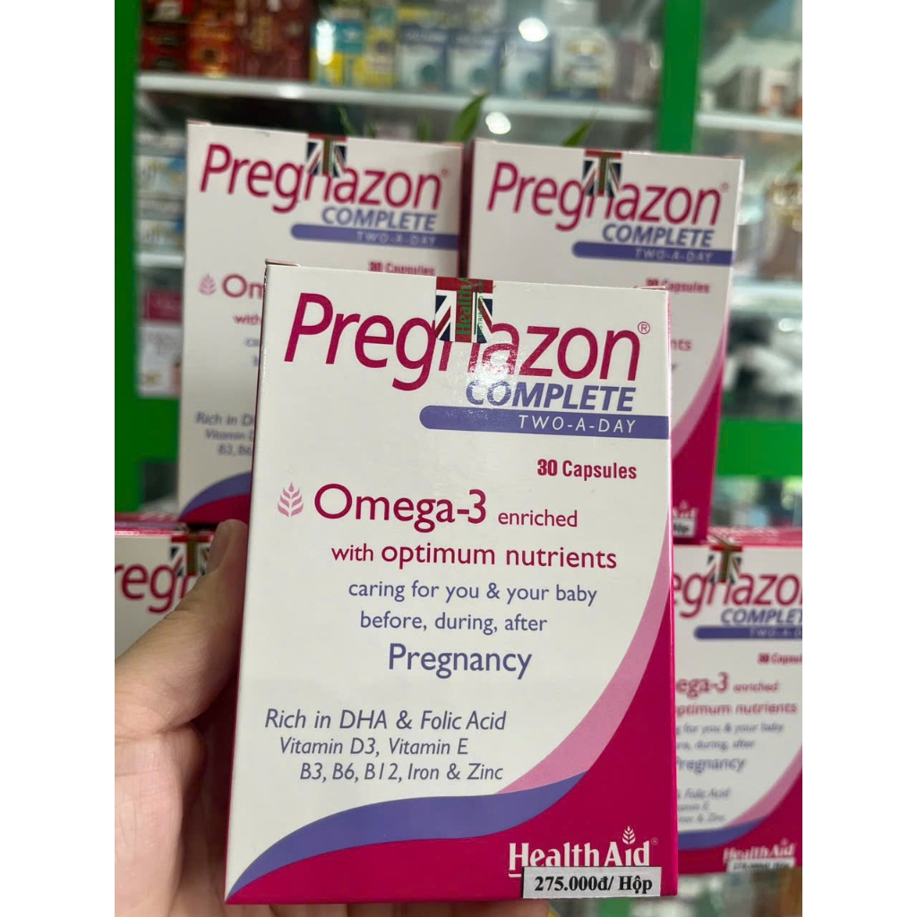 Pregnazon HealthAid - Bổ sung vitamin, khoáng, omega, sắt...cho phụ nữ mang thai - 30v - NT Bình An