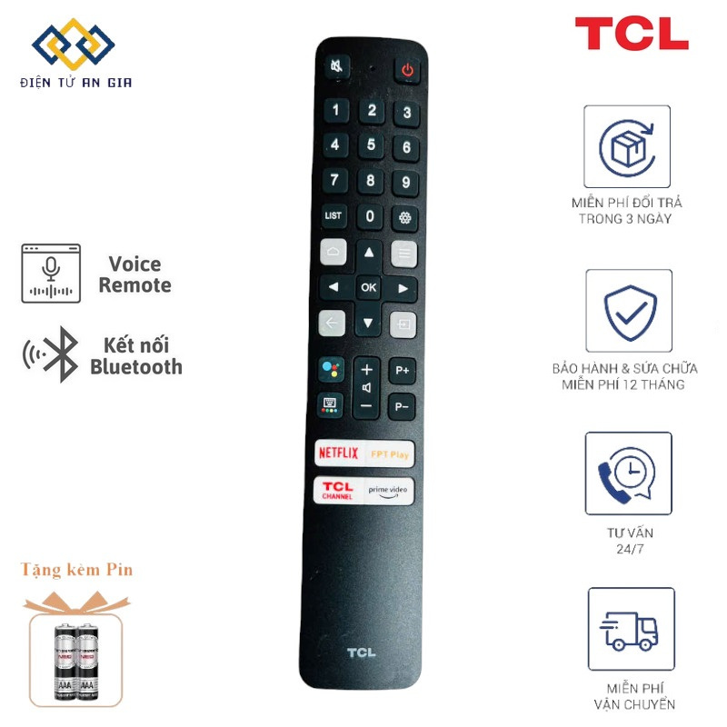 [HÀNG CHÍNH HÃNG PHÍM ÊM] Điều khiển GIỌNG NÓI TV TCL NÚT FPT Play- TCL CHANEL SMART TV TCL TẶNG PIN