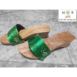 Guốc Gỗ Guốc Mộc Cao 5 Phân Quai Gấm Lụa ( đế cao su 2 lớp )