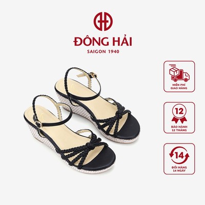 Giày Sandal đế xuồng nữ Đông Hải quai đan chéo đế cói 7cm  tôn dáng chất microfiber cao cấp - S5716
