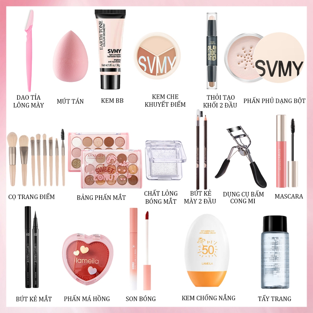Set Trang Điểm Đầy Đủ 17 món Bộ Trang Điểm Đầy Đủ Makep/Trang Điểm Đi Tiệc/Trang Điểm Cá Nhân-BJ-T17B01