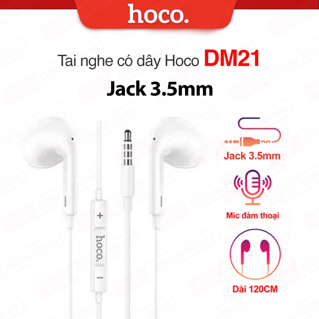Tai Nghe có dây jack 3.5mm Hoco DM21 dây tròn siêu bền hỗ trợ micro đàm thoại dài 120cm