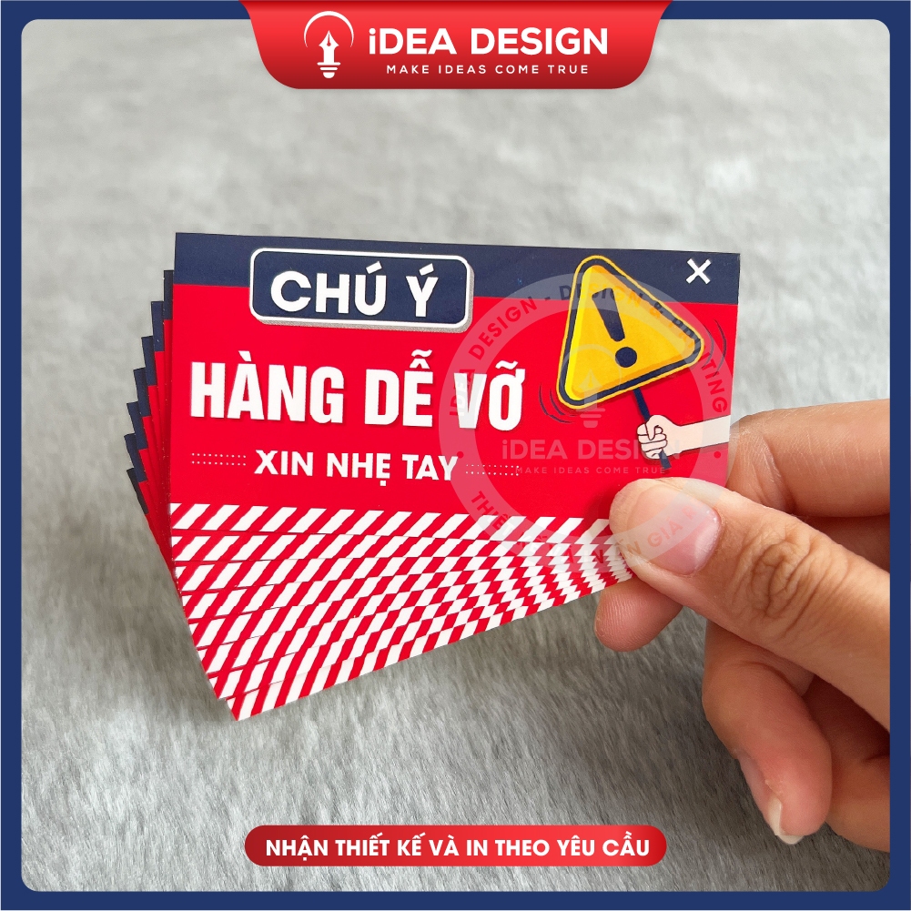 Decal nhãn dán, sticker Lưu ý HÀNG DỄ VỠ xin nhẹ tay MÀU ĐỎ - XANH Sang trọng - Size 9x5cm - Cán màn