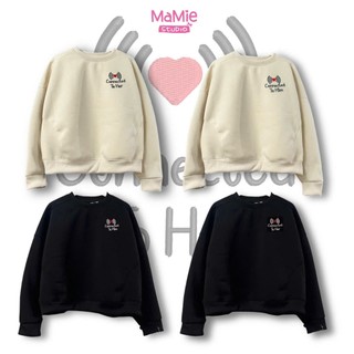 Áo sweater MaMie studio form boxy cho cả nam và nữ, áo đôi nỉ tay dài form ngắn unisex thêu chữ couple connected to him,