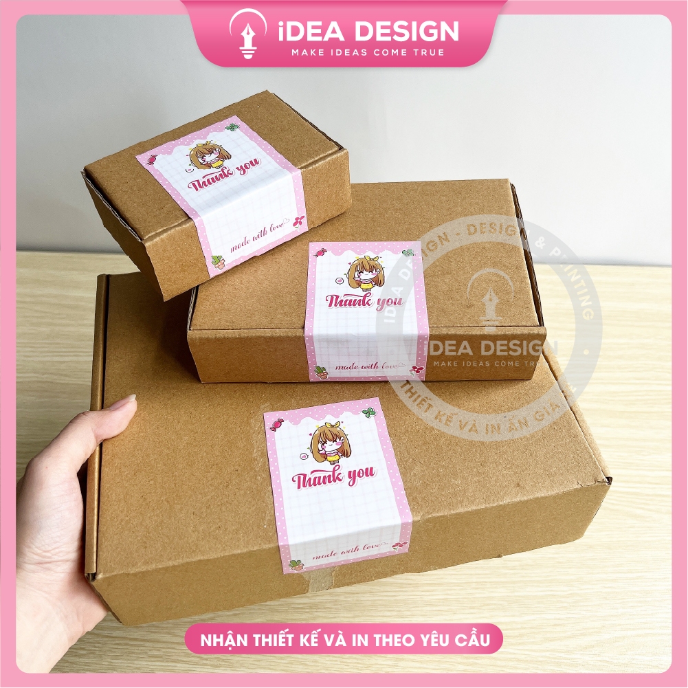 Tem dán niêm phong, Sticker dán hộp, Decal dán hộp quần áo - Size 6.5x11cm - Mẫu BABY PINK - Cán màn