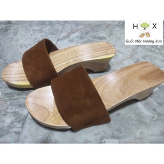 Guốc Gỗ Guốc Mộc Cao 5 Phân Quai Nhung 2 Lớp ( đế cao su 2 lớp )