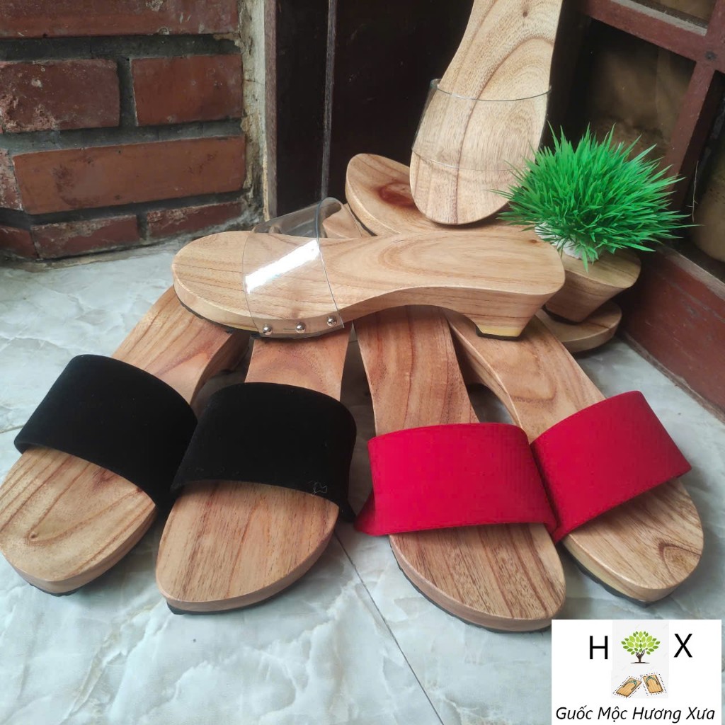 Guốc Gỗ Guốc Mộc Cao 5 Phân Quai Nhung 2 Lớp ( đế cao su 2 lớp )