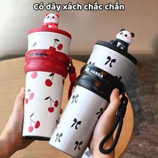 Cốc giữ nhiệt gấu trúc hoạt hình, bình nước giữ nhiệt bằng thép không gỉ 316 lót gốm, dung tích 700ML