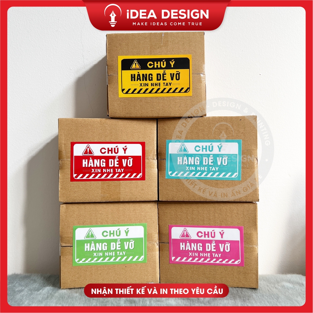 Nhãn dán lưu ý HÀNG DỄ VỠ, Sticker chú ý Hàng Dễ Vỡ Xin Nhẹ Tay có keo - Size 9x5cm - Decal hàng dễ 