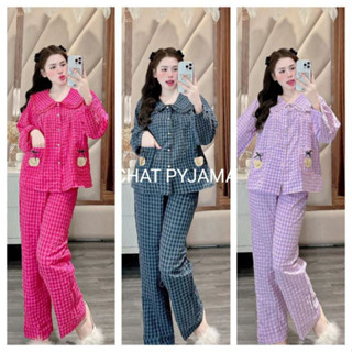 T - SeT Kẻ Dài Mã, Sét Bộ Pyjama Dài kẻ Xốp Cổ Bèo Túi Gấu Siêu Xinh- Bộ Ngủ Mặc Nhà Cổ Bèo Xinh Chất Liệu Thoáng Mát