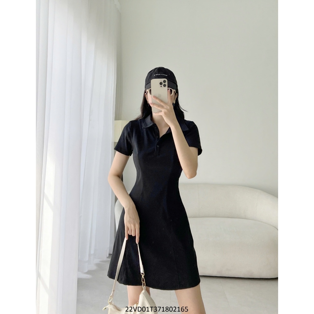 Đầm thun polo nữ VMSTYLE Váy dài form chữ A chiết eo dáng ngắn chất thun cotton cao cấp - VDT00005 | BigBuy360 - bigbuy360.vn