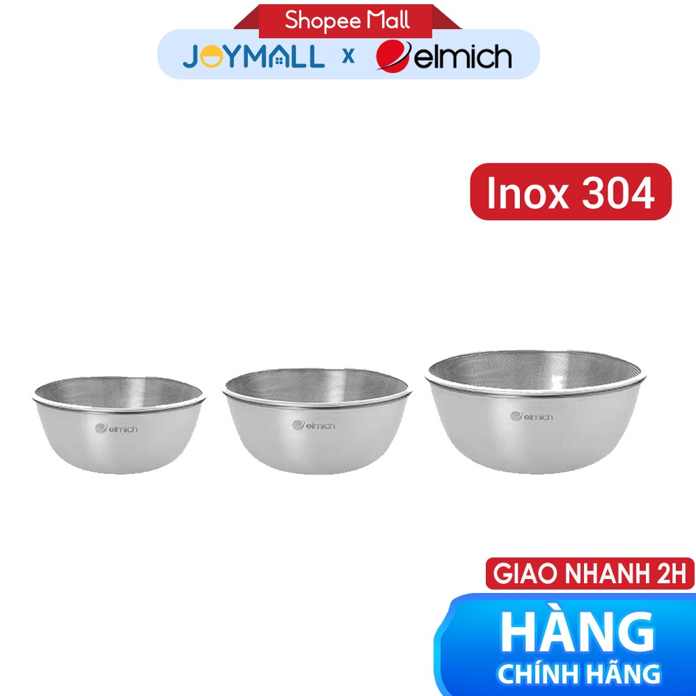 Bộ tô kèm rổ inox Elmich EL0013D19, EL0013D22, EL0013D28, Hàng chính hãng, Size 19,22,28cm, thép không gỉ, 2 lớp-JoyMall